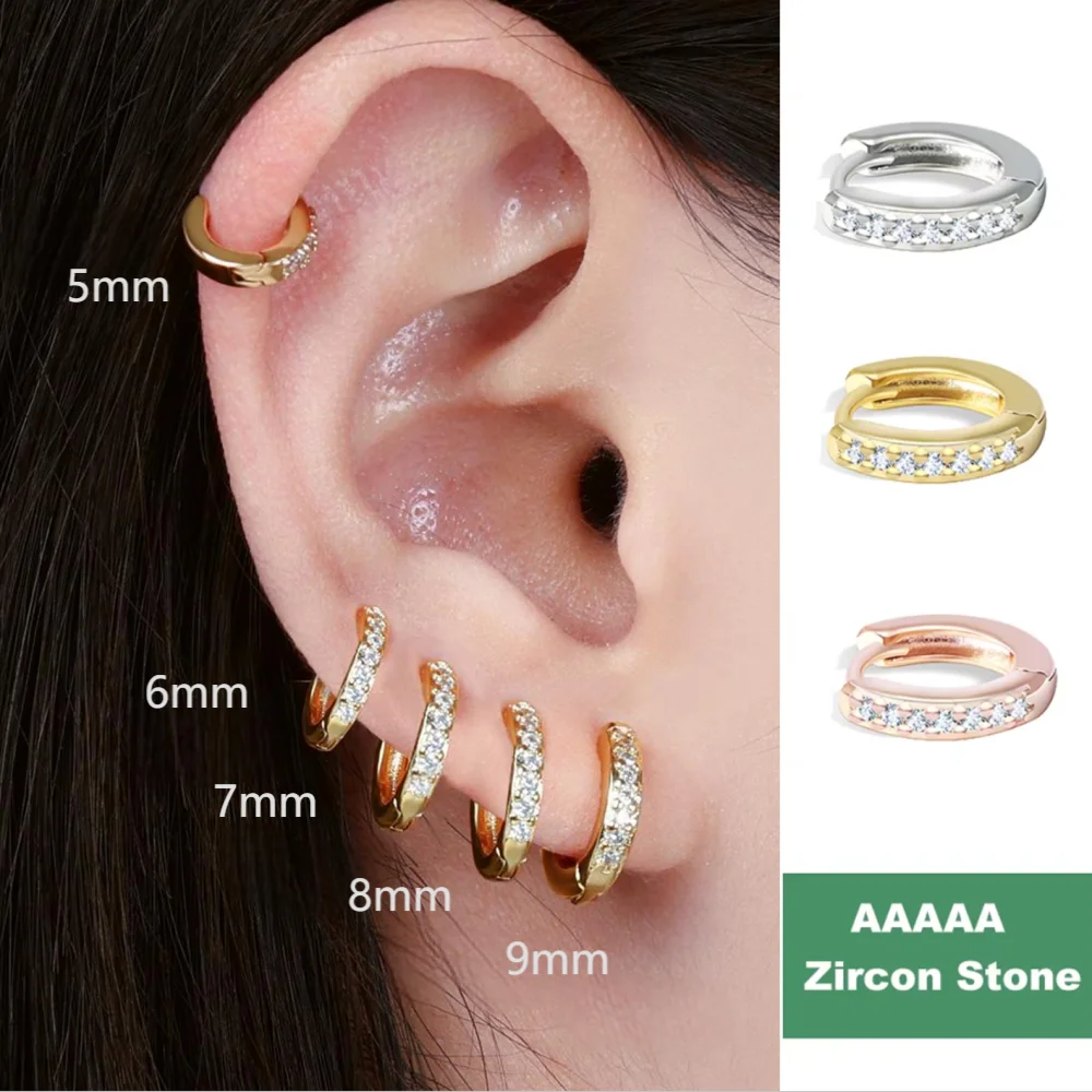 2/6PCS 316L Stainless Steel Minimalist Hoop Earrings Crystal Zirconia Small Cartilage Helix Tragus Piercing Jewelry for Women