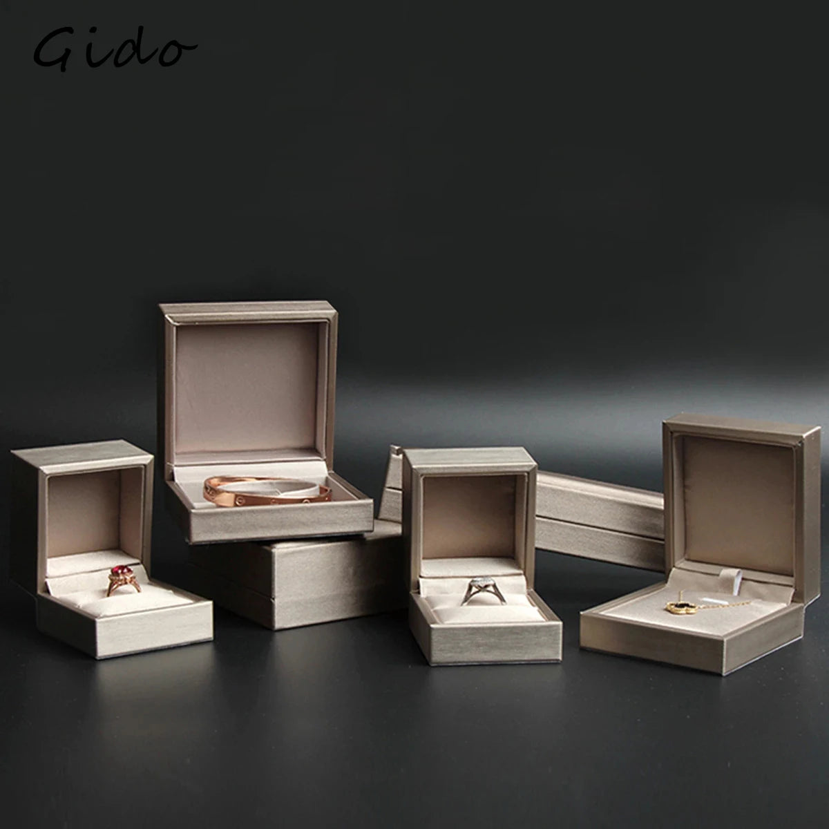 New Satin cloth jewelry box Gold  PU Leather Ring Box  Bracelet Necklace Box Pendant Gift Box For Jewelry Wedding Gift Box