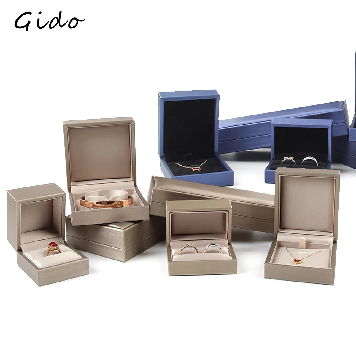 New Satin cloth jewelry box Gold  PU Leather Ring Box  Bracelet Necklace Box Pendant Gift Box For Jewelry Wedding Gift Box