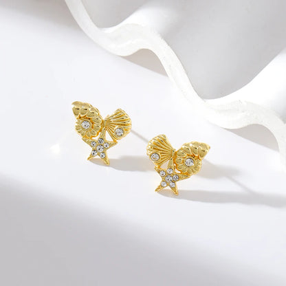 EILIECK 316L Stainless Steel Starfish Shell Zircon Stud Earrings For Women Fashion Waterproof Ear Jewelry Girls Gift Bijoux