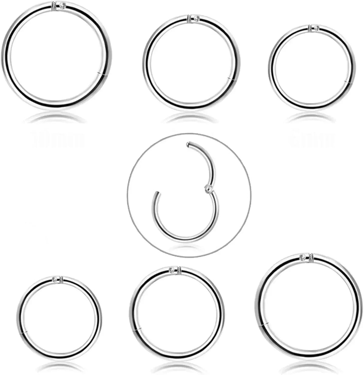 2/6PCS Seamless 316L Stainless Steel Classic Nose Rings for Men and Women Hoop Earrings Septum Helix Tragus Ear Piercing Jewelry