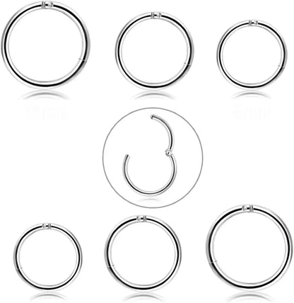 2/6PCS Seamless 316L Stainless Steel Classic Nose Rings for Men and Women Hoop Earrings Septum Helix Tragus Ear Piercing Jewelry