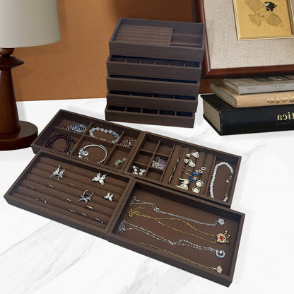 1 Pc, Walnut Wood Pattern Jewelry Box,Jewelry Tray,Suitable for Storing Necklaces, Rings, Earrings, and Ear Studs, Color: Coffee