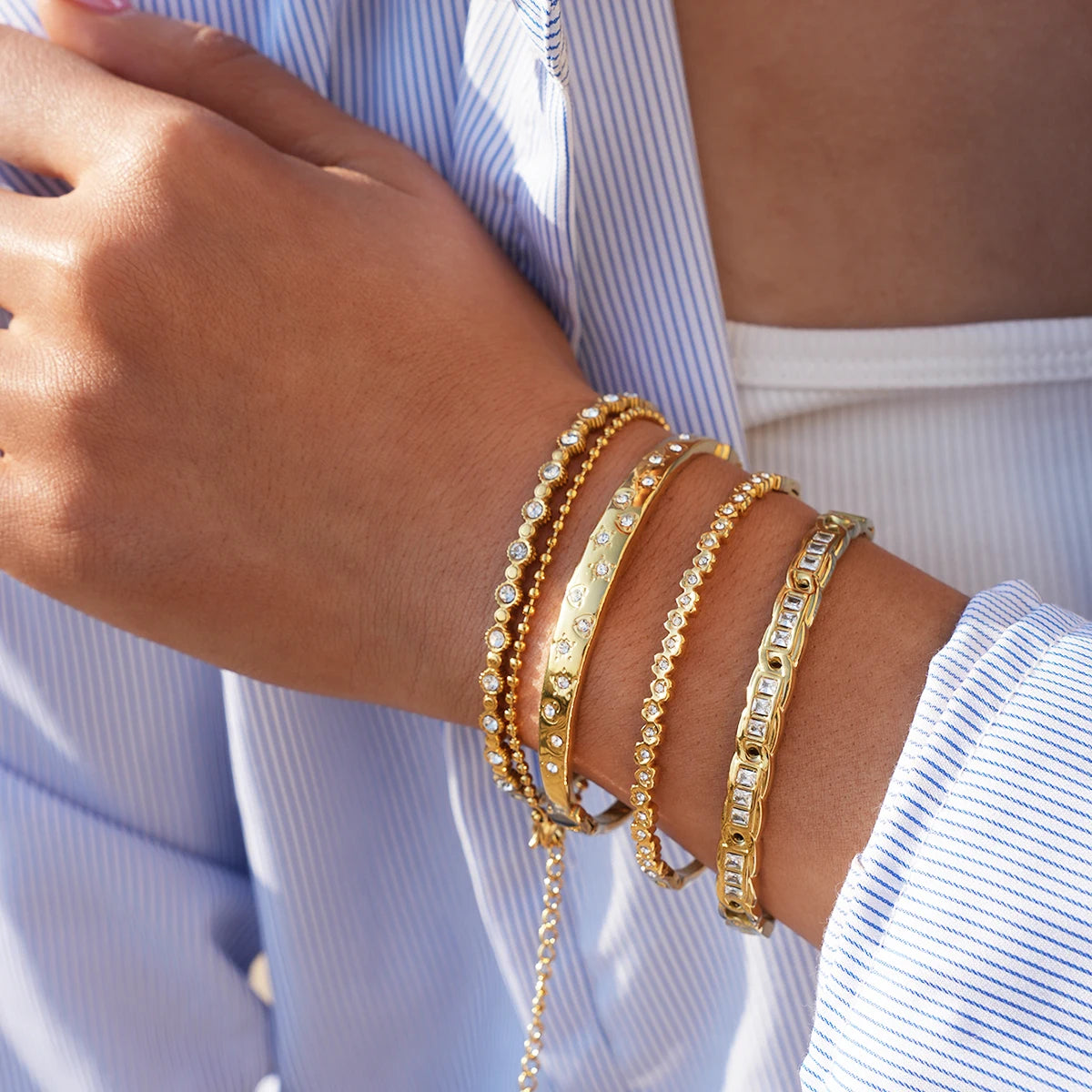 Trendy 316L Stainless Steel Bangles Bracelets For Women 18K Gold Plated  Delicate Cubic Zirconia Bracelet Party Jewelry 2026