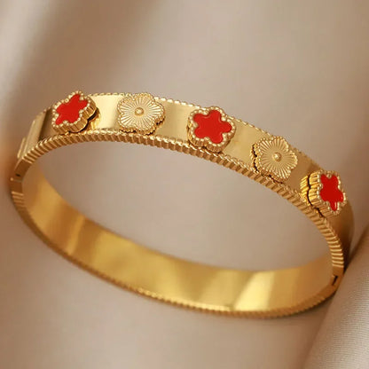 316L Stainless Steel Shell Letter V Bangle for Women Vintage Flower Cross Letter M Bracelets Rust-proof Wrist Jewelry Gift Party