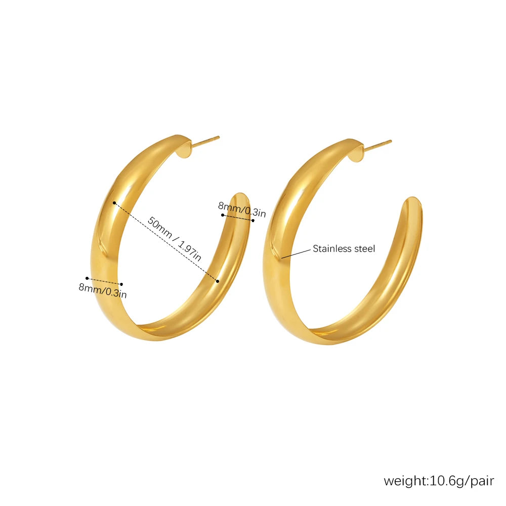 316L Stainless Steel Simple Large Hoop Earrings For Women 18k Gold Plated Glossy Surface Hyperbole Women's Hoops Female Earring