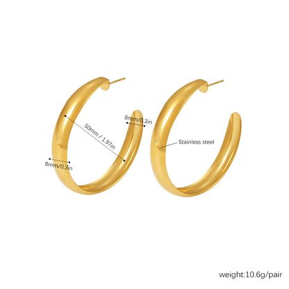 316L Stainless Steel Simple Large Hoop Earrings For Women 18k Gold Plated Glossy Surface Hyperbole Women's Hoops Female Earring