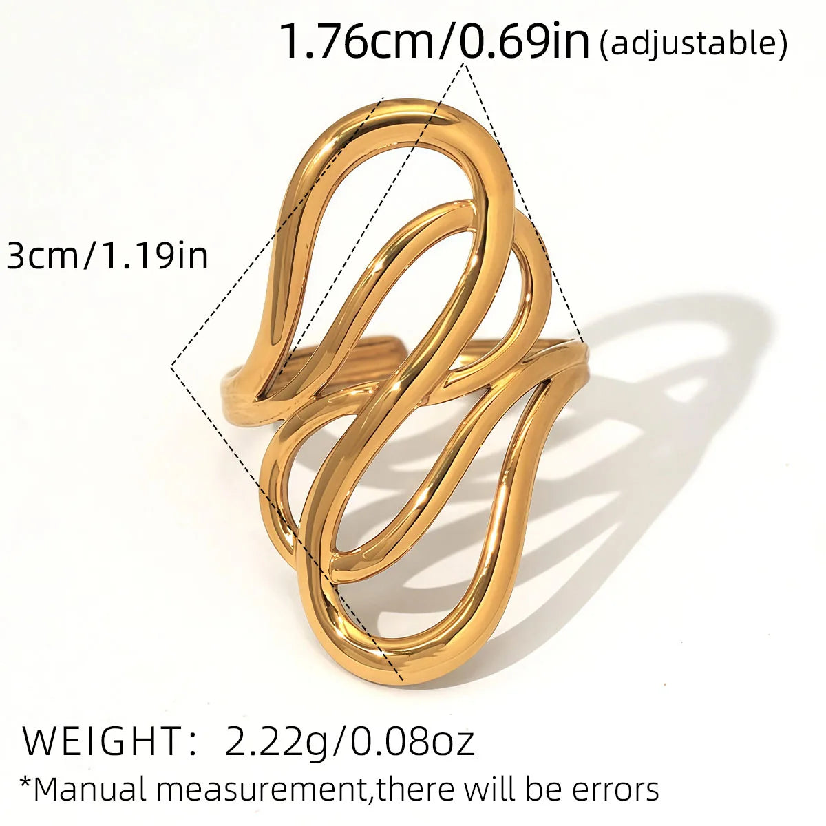316L Stainless Steel Irregular Rings for Women Men Creative Gold Color Adjustable Opening Ring Female Statement Jewelry Gifts