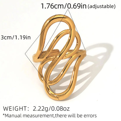 316L Stainless Steel Irregular Rings for Women Men Creative Gold Color Adjustable Opening Ring Female Statement Jewelry Gifts