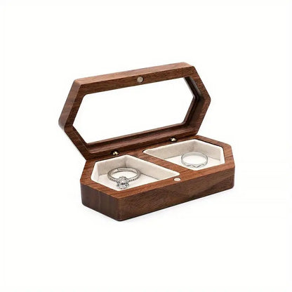 1PC Vintage Wooden Jewelry Box with Transparent Lid for Rings Earrings Necklaces and More