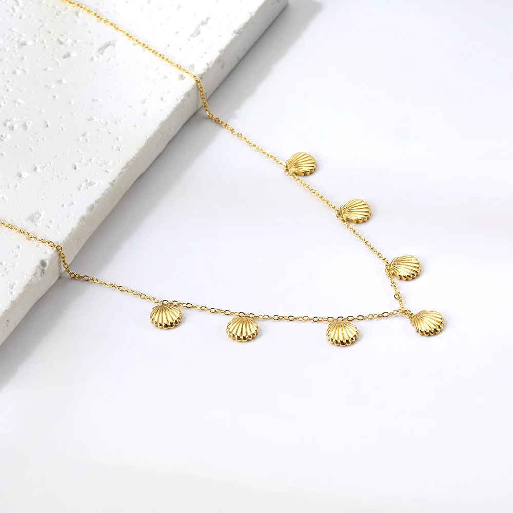 Fashion Shell Necklaces And Stud Hoop Earrings Jewelry Sets For Women 316L Stainless Steel No Fade Bohemia Jewelry Sets Wedding