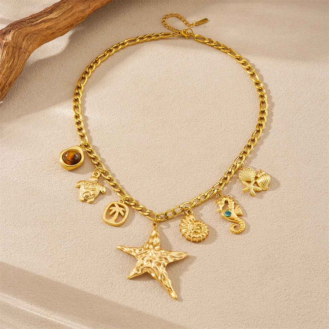 MEYRROYU 316L Stainless Steel Irregular Starfish Conch Turtle Multi Pendant Necklace Lady Fashion Ocean Style Neck Chain Jewelry