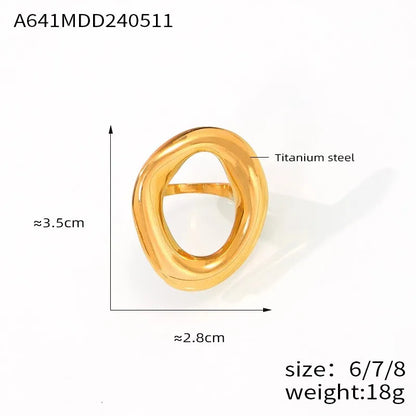 316L Stainless Steel Gold Plated Big Ring for Women Oval Hollow Personality Ring Female Luxury Waterproof Jewelry