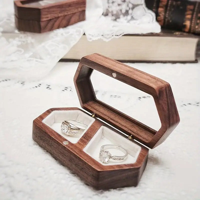 1PC Vintage Wooden Jewelry Box with Transparent Lid for Rings Earrings Necklaces and More