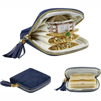 Jewelry Storage Bag Exquisite High-end Jewelry Tassel Jewelry Bag Portable Zipper Multilayer Retro Jewelry Box