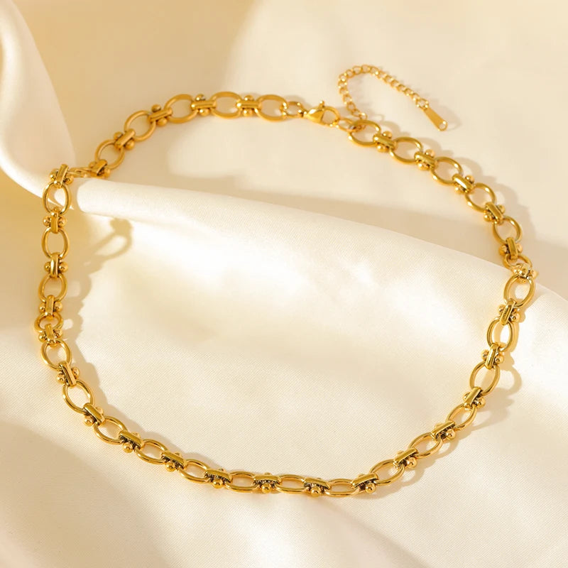 GANPUP 316l Stainless Steel Metal Pearls Chain Choker Necklace For Women Fashion Texture Waterproof Jewelry Neck Chain Gift