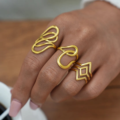 316L Stainless Steel Irregular Rings for Women Men Creative Gold Color Adjustable Opening Ring Female Statement Jewelry Gifts