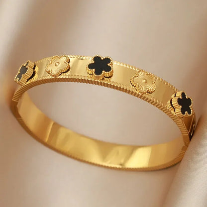 316L Stainless Steel Shell Letter V Bangle for Women Vintage Flower Cross Letter M Bracelets Rust-proof Wrist Jewelry Gift Party