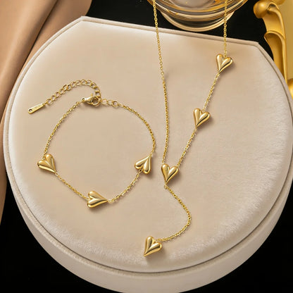 316L Stainless Steel 3D Heart Pendant Necklace Bracelet Jewelry Set For Women Love Romantic Waterproof Sweet Charm Metal Gifts