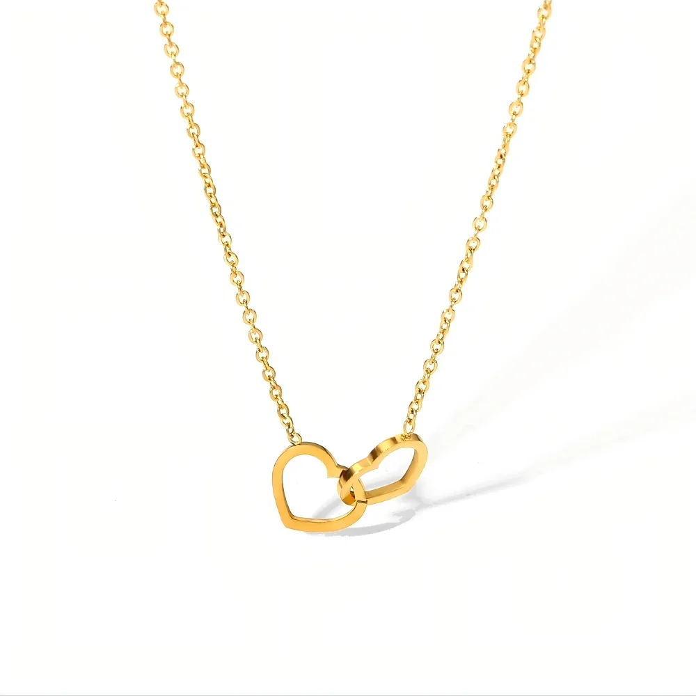 Minimalist Double Hearts 316L Stainless Steel Pendant Necklace Charm Chains Jewelry for Women Romantic Valentine's Gift