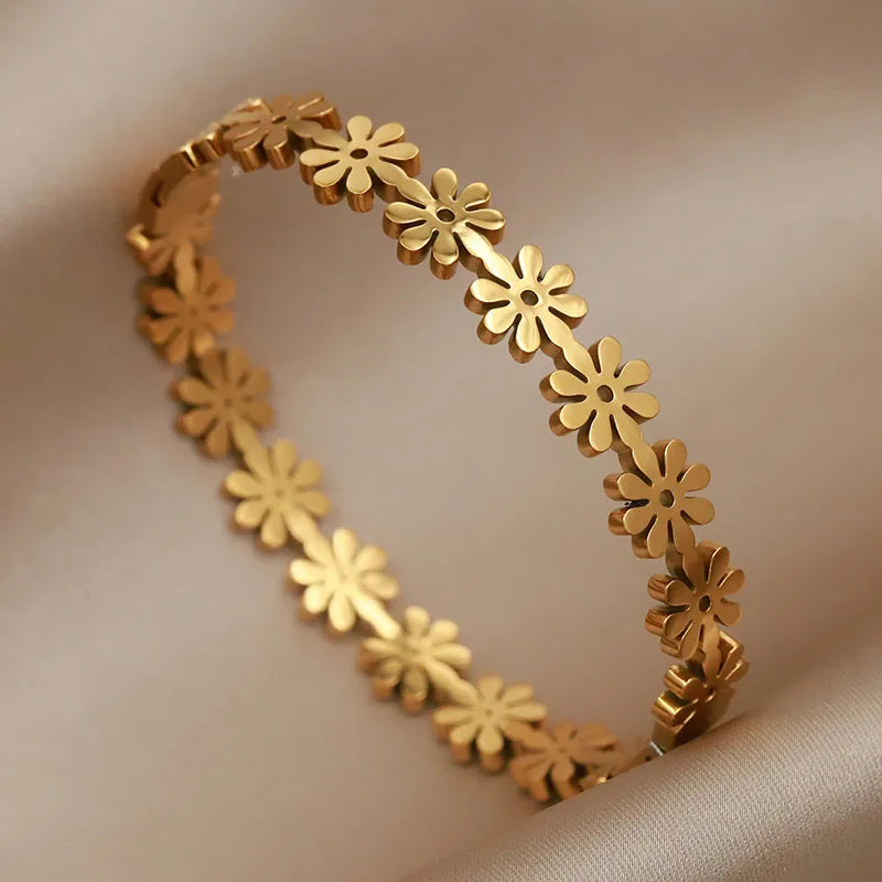 316L Stainless Steel Crystal Leopard Bangles for Women Vintage Bracelets Rust-proof Flower Zirconia Tree Wrist Jewelry Gift
