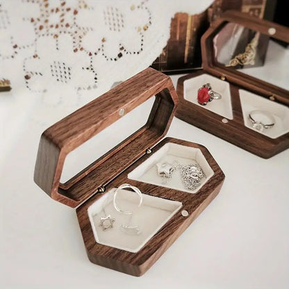 1PC Vintage Wooden Jewelry Box with Transparent Lid for Rings Earrings Necklaces and More