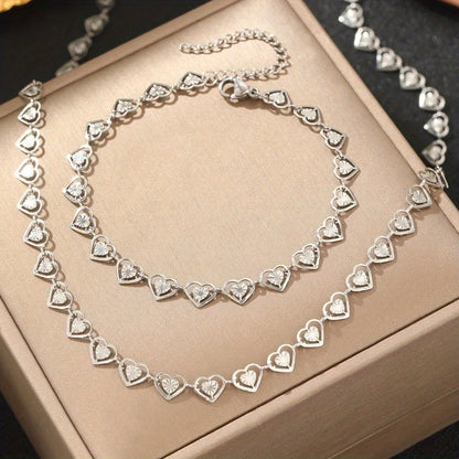 316L Stainless Steel 3D Heart Pendant Necklace Bracelet Jewelry Set For Women Love Romantic Waterproof Sweet Charm Metal Gifts