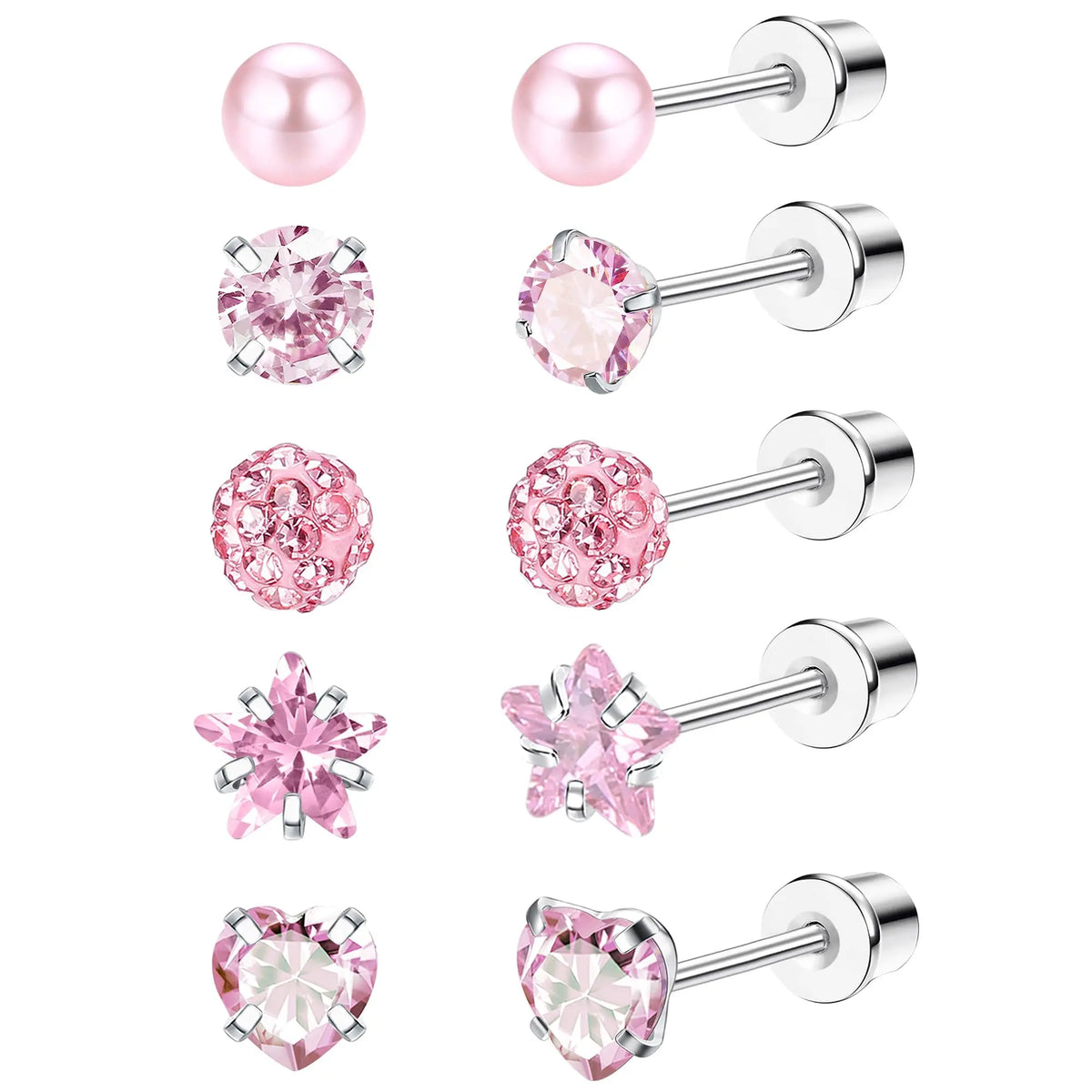 5 Pairs 316L Stainless Steel Screw Back Earrings Set for Women, 20G Hypoallergenic Stud Earrings for Sensitive Ear