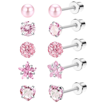 5 Pairs 316L Stainless Steel Screw Back Earrings Set for Women, 20G Hypoallergenic Stud Earrings for Sensitive Ear