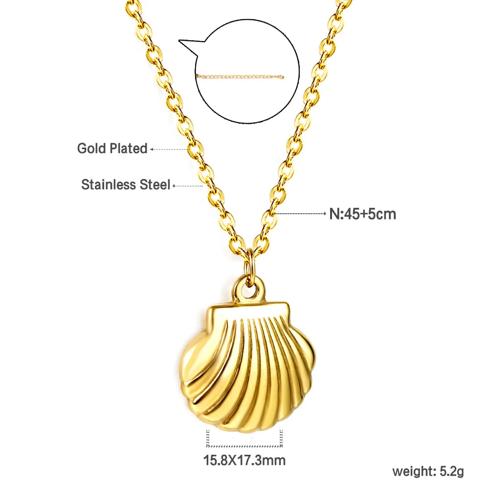 Fashion Shell Necklaces And Stud Hoop Earrings Jewelry Sets For Women 316L Stainless Steel No Fade Bohemia Jewelry Sets Wedding