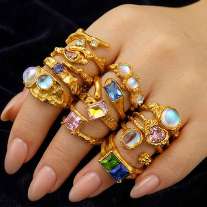 Rings Dainty Irregular Crystal Adjustable