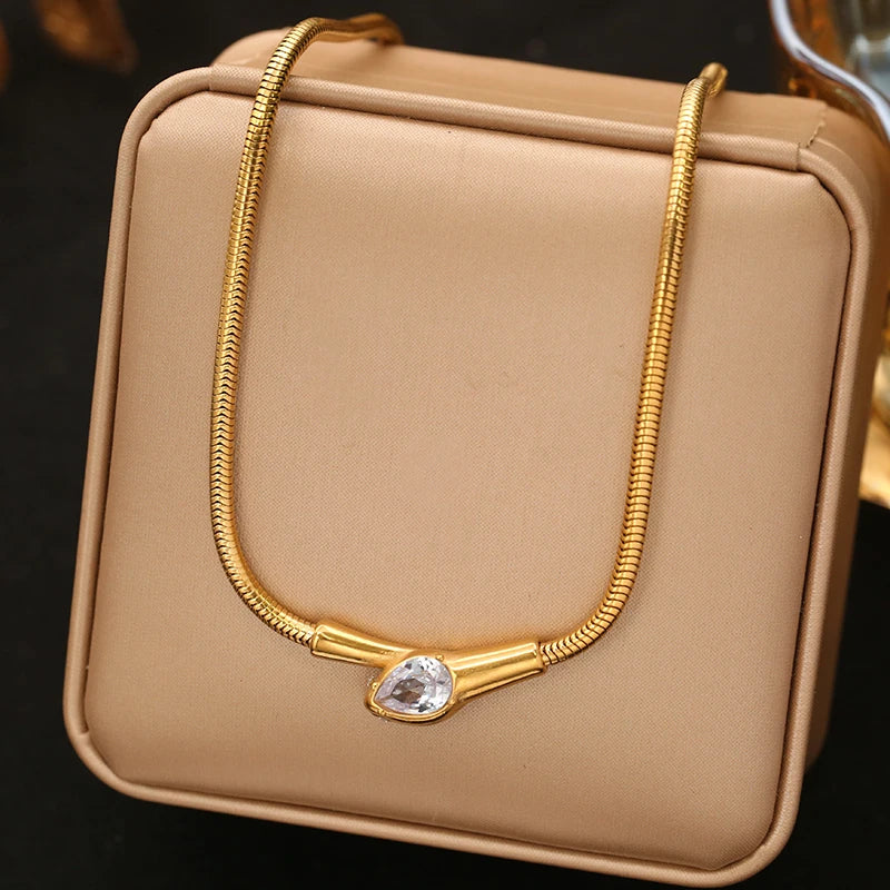 EILIECK 316L Stainless Steel Creative Snakehead Necklace For Women Trendy Shining Zircon Neck Chain Waterproof Jewelry Gift