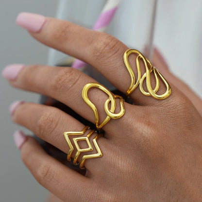 316L Stainless Steel Irregular Rings for Women Men Creative Gold Color Adjustable Opening Ring Female Statement Jewelry Gifts
