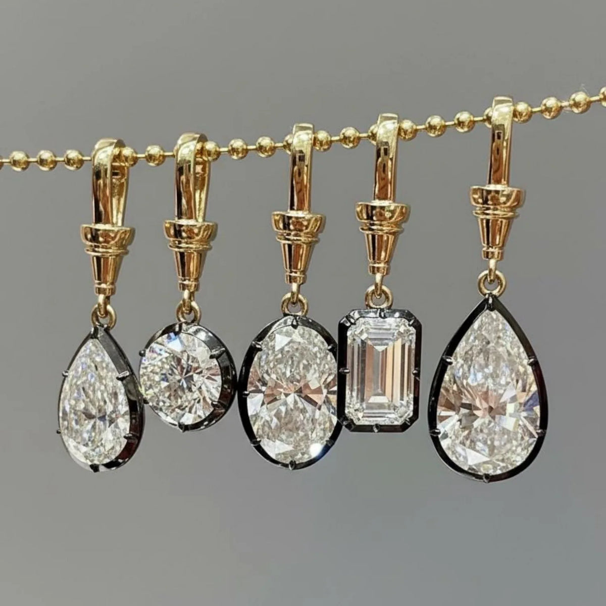 Ins Influencer 316L Fashion Stainless Steel Geometric Pendant Black Gold PVD Plated Emerald/Marquise/Hexagon Zircon Men Necklace