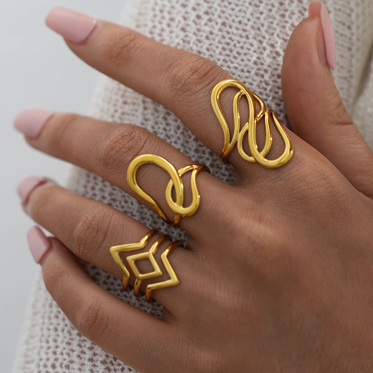316L Stainless Steel Irregular Rings for Women Men Creative Gold Color Adjustable Opening Ring Female Statement Jewelry Gifts