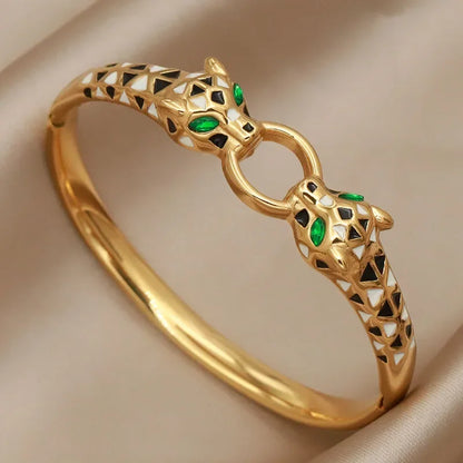 316L Stainless Steel Crystal Leopard Bangles for Women Vintage Bracelets Rust-proof Flower Zirconia Tree Wrist Jewelry Gift
