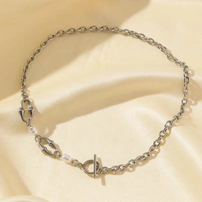 GANPUP 316l Stainless Steel Metal Pearls Chain Choker Necklace For Women Fashion Texture Waterproof Jewelry Neck Chain Gift