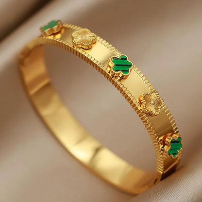 316L Stainless Steel Crystal Leopard Bangles for Women Vintage Bracelets Rust-proof Flower Zirconia Tree Wrist Jewelry Gift