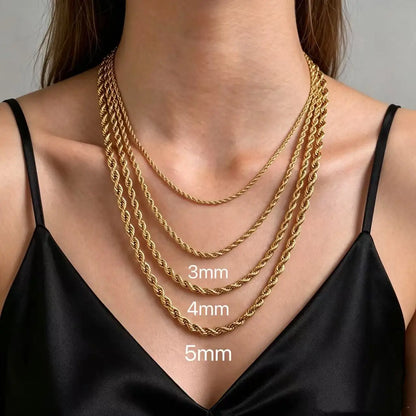 HNSP 316L Stainless Steel Versatile Twist Rope Gold Color Chain Necklace For Women Choker Chain Waterpro Jewelry Accessories
