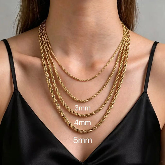 HNSP 316L Stainless Steel Versatile Twist Rope Gold Color Chain Necklace For Women Choker Chain Waterpro Jewelry Accessories