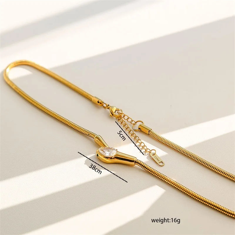 EILIECK 316L Stainless Steel Creative Snakehead Necklace For Women Trendy Shining Zircon Neck Chain Waterproof Jewelry Gift