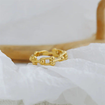 2024 Fashion Geometric 18K Gold Color U-shape Stitching Thick Chain Ring 316L Stainless Steel Woman Man Couple Ring Jewelry
