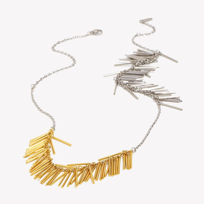 E.B.belle Exaggerated Tassel Line Two Tone Necklace 316L Stainless Steel Accessories 18K Gold Plated Women's Neck Chain