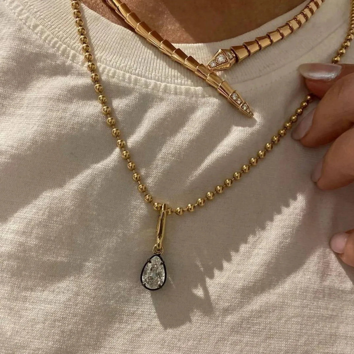 Ins Influencer 316L Fashion Stainless Steel Geometric Pendant Black Gold PVD Plated Emerald/Marquise/Hexagon Zircon Men Necklace