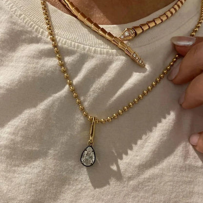 Ins Influencer 316L Fashion Stainless Steel Geometric Pendant Black Gold PVD Plated Emerald/Marquise/Hexagon Zircon Men Necklace
