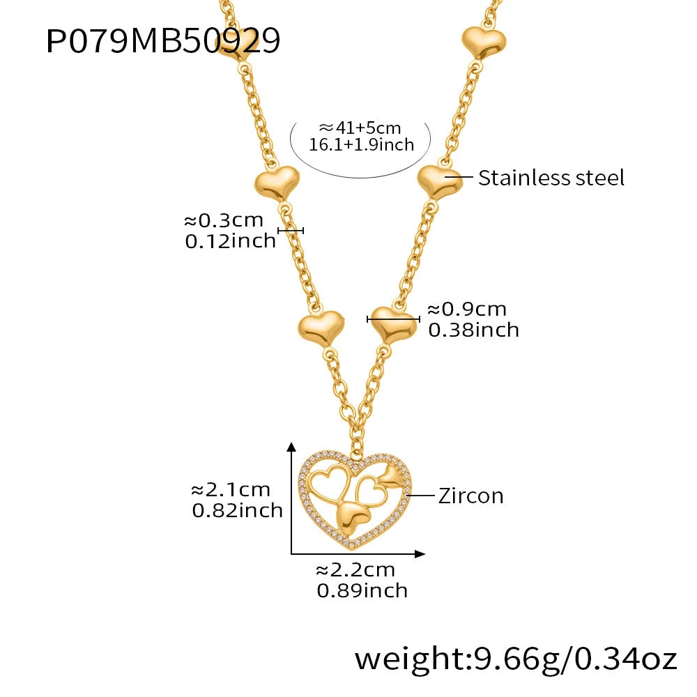 316L Stainless Steel Necklace for Woman 18K Gold Plated Chain Necklaces Inlaid with Shiny Zircon Hollowed Heart Pendant Necklace
