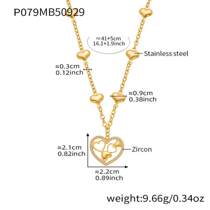316L Stainless Steel Necklace for Woman 18K Gold Plated Chain Necklaces Inlaid with Shiny Zircon Hollowed Heart Pendant Necklace