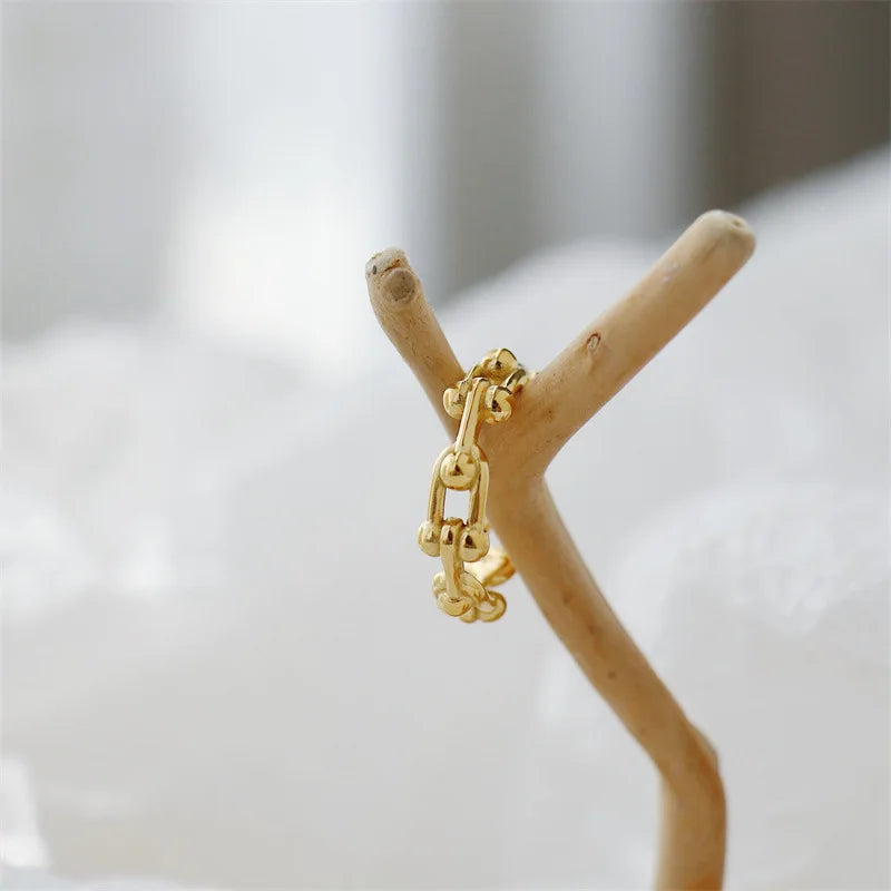 2024 Fashion Geometric 18K Gold Color U-shape Stitching Thick Chain Ring 316L Stainless Steel Woman Man Couple Ring Jewelry