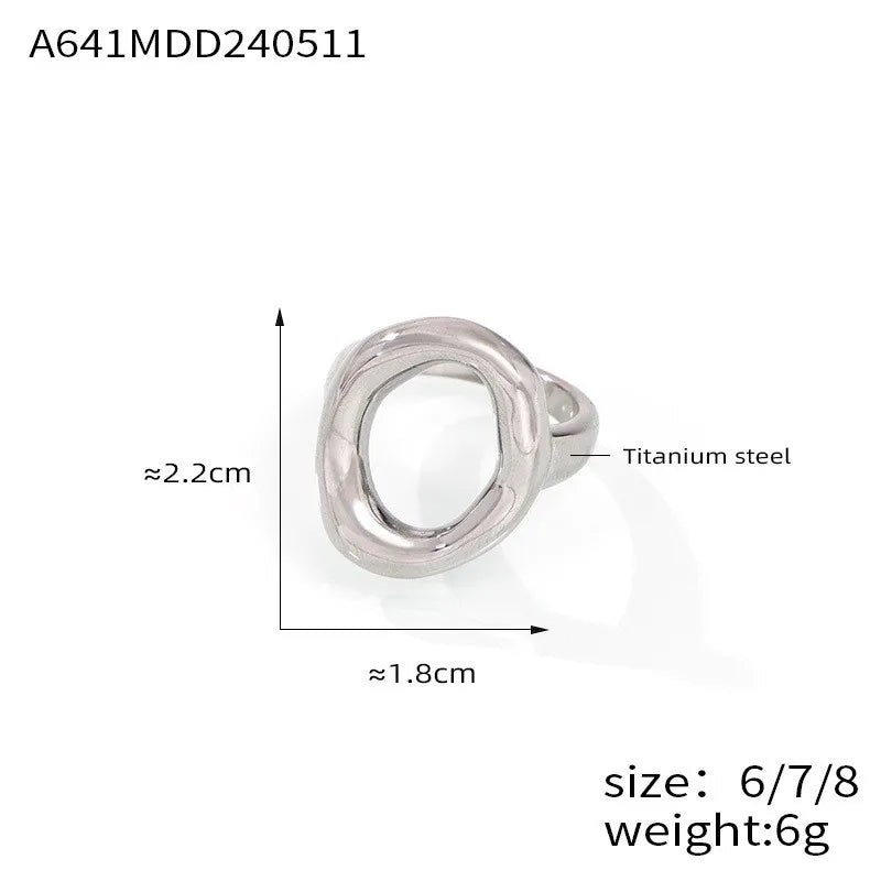 316L Stainless Steel Gold Plated Big Ring for Women Oval Hollow Personality Ring Female Luxury Waterproof Jewelry