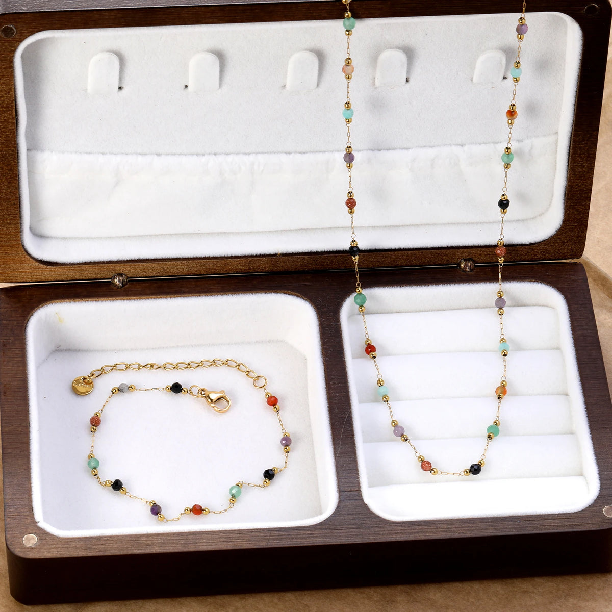 316L Stainless Steel Natural Colored Beads Necklace Bracelet Sets Bohemian Girl Trend 2026 Non-fading Colorful Jewelry Set Gifts